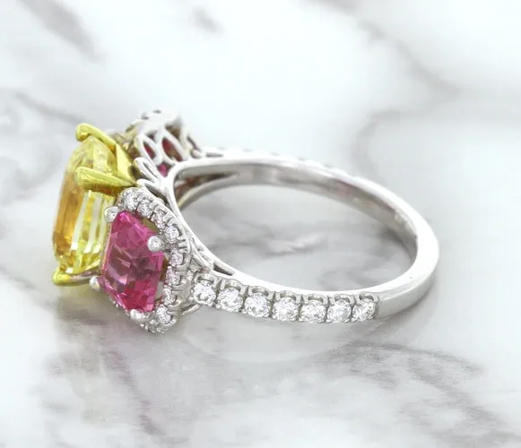 Multicolor Sapphire Ring with Diamond Accents in 18K White Gold