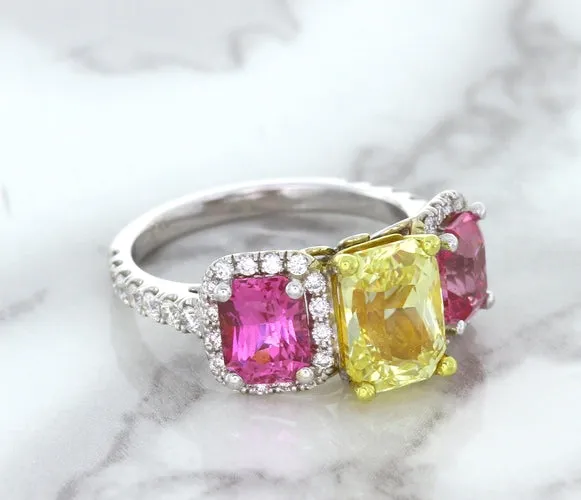 Multicolor Sapphire Ring with Diamond Accents in 18K White Gold