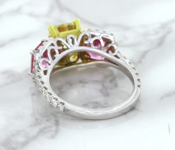 Multicolor Sapphire Ring with Diamond Accents in 18K White Gold