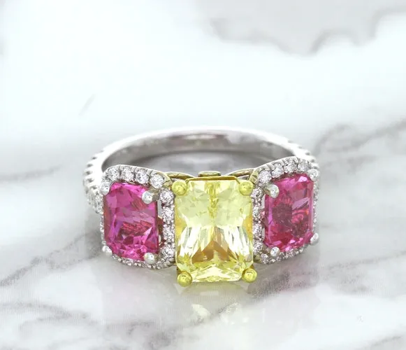 Multicolor Sapphire Ring with Diamond Accents in 18K White Gold