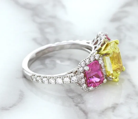 Multicolor Sapphire Ring with Diamond Accents in 18K White Gold