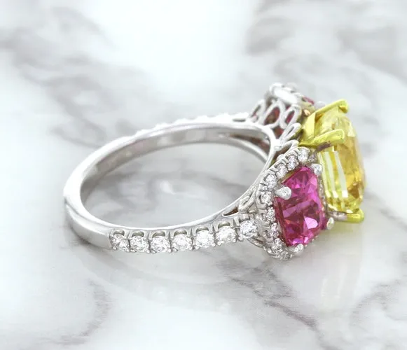 Multicolor Sapphire Ring with Diamond Accents in 18K White Gold