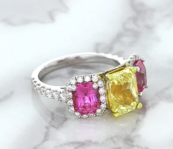 Multicolor Sapphire Ring with Diamond Accents in 18K White Gold
