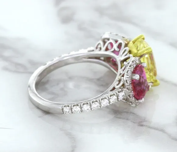 Multicolor Sapphire Ring with Diamond Accents in 18K White Gold