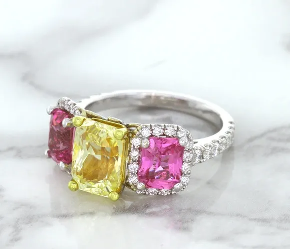 Multicolor Sapphire Ring with Diamond Accents in 18K White Gold