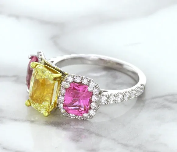 Multicolor Sapphire Ring with Diamond Accents in 18K White Gold