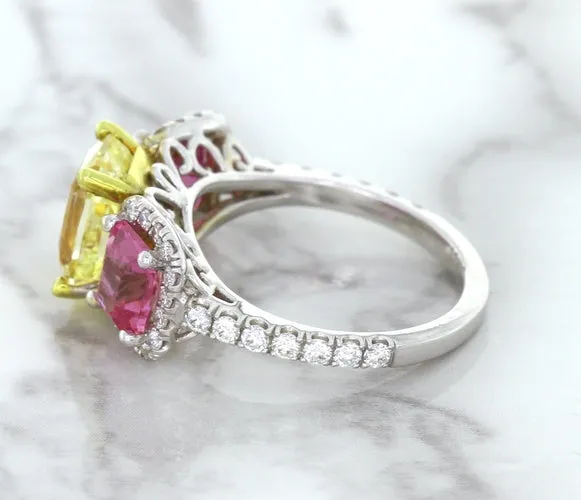 Multicolor Sapphire Ring with Diamond Accents in 18K White Gold