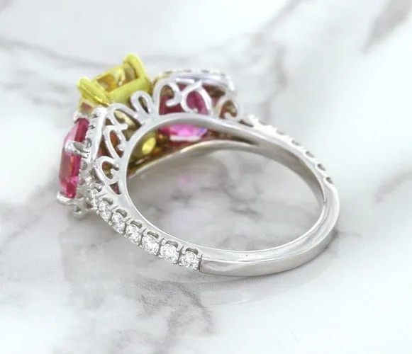 Multicolor Sapphire Ring with Diamond Accents in 18K White Gold