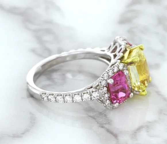 Multicolor Sapphire Ring with Diamond Accents in 18K White Gold