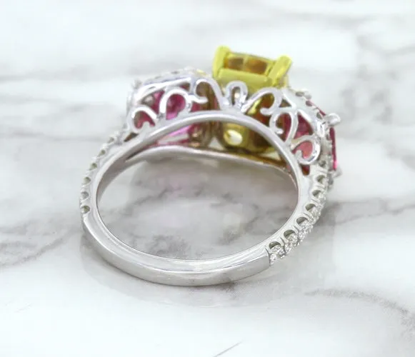 Multicolor Sapphire Ring with Diamond Accents in 18K White Gold