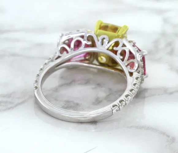 Multicolor Sapphire Ring with Diamond Accents in 18K White Gold