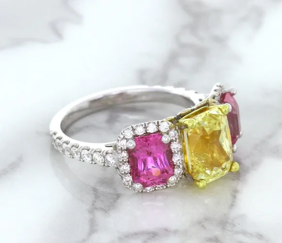 Multicolor Sapphire Ring with Diamond Accents in 18K White Gold