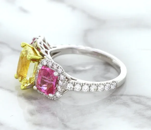 Multicolor Sapphire Ring with Diamond Accents in 18K White Gold