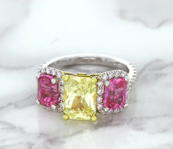 Multicolor Sapphire Ring with Diamond Accents in 18K White Gold