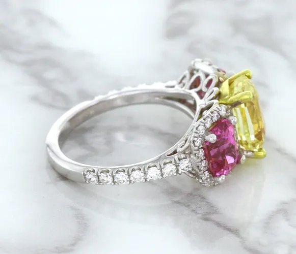Multicolor Sapphire Ring with Diamond Accents in 18K White Gold