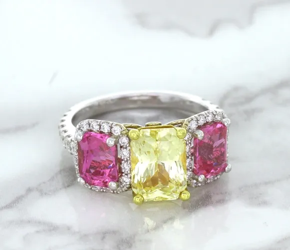 Multicolor Sapphire Ring with Diamond Accents in 18K White Gold