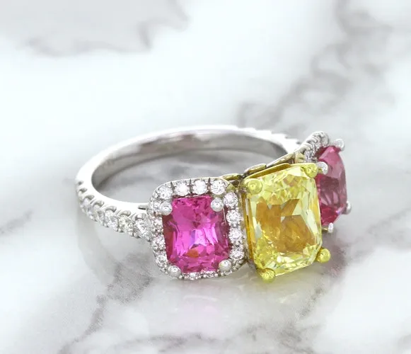 Multicolor Sapphire Ring with Diamond Accents in 18K White Gold
