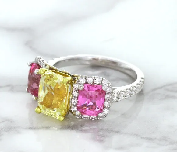 Multicolor Sapphire Ring with Diamond Accents in 18K White Gold