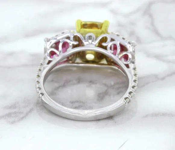 Multicolor Sapphire Ring with Diamond Accents in 18K White Gold