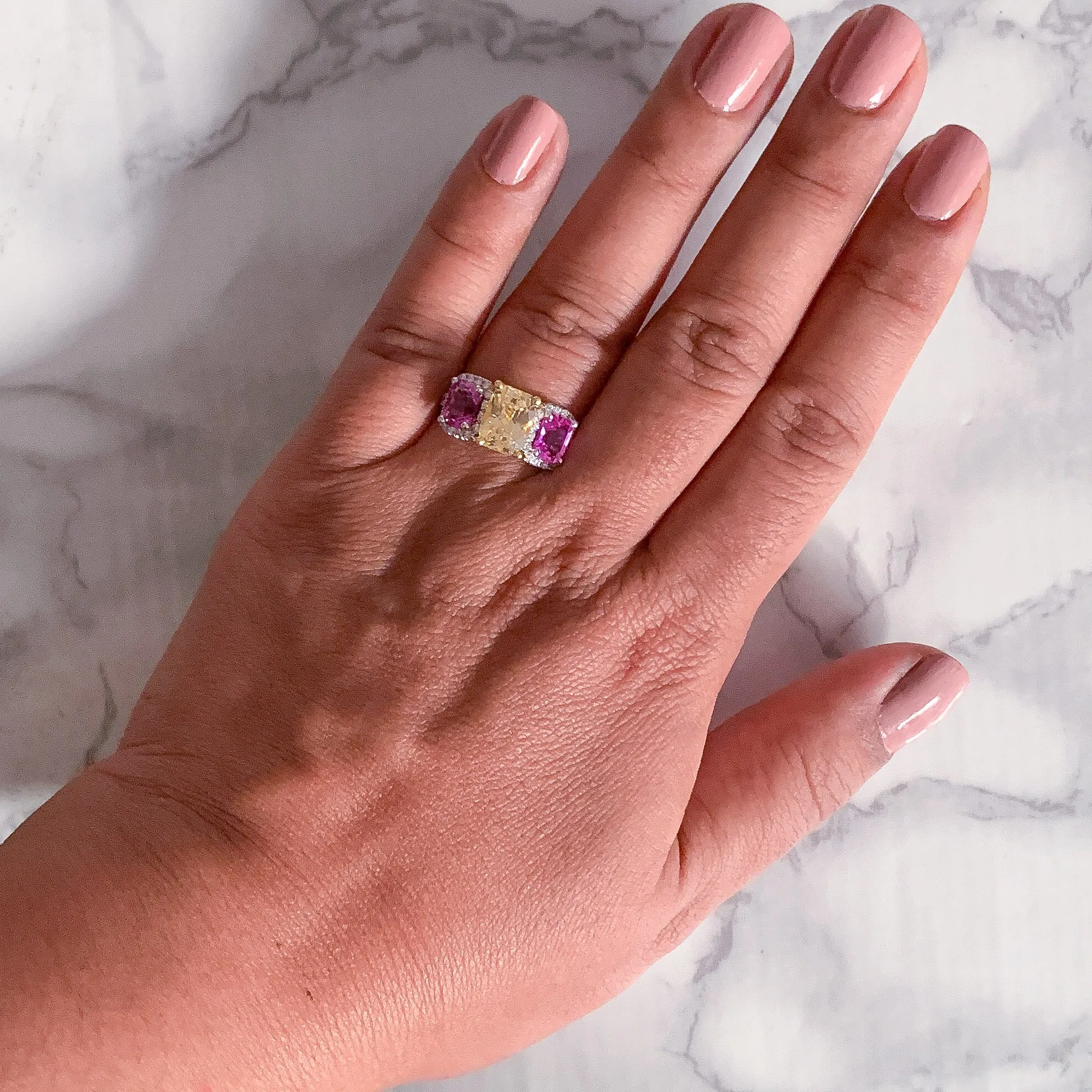 Multicolor Sapphire Ring with Diamond Accents in 18K White Gold