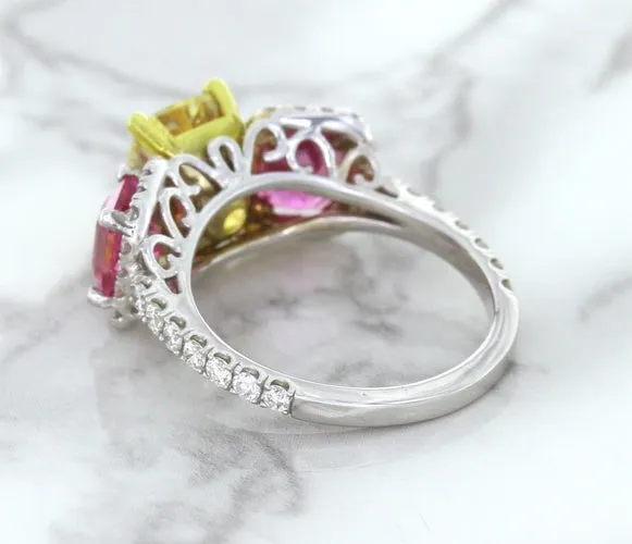 Multicolor Sapphire Ring with Diamond Accents in 18K White Gold