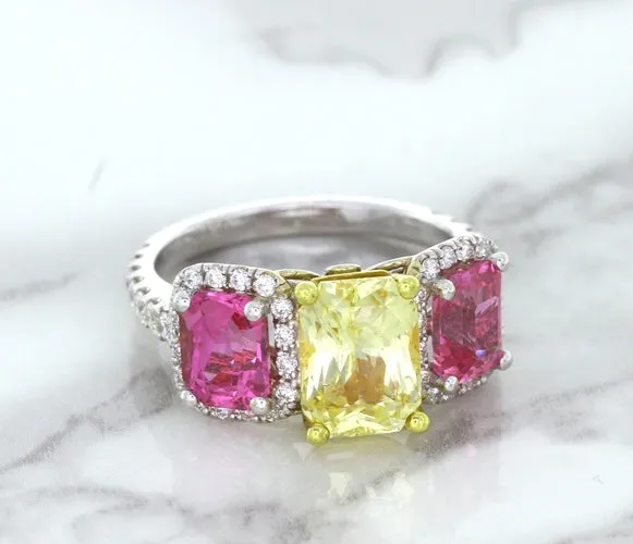 Multicolor Sapphire Ring with Diamond Accents in 18K White Gold