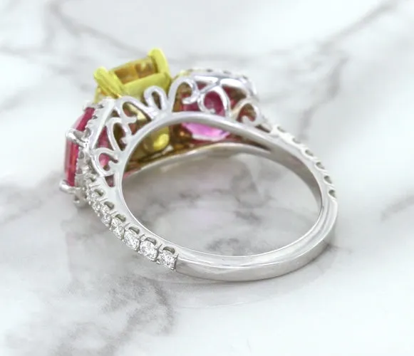 Multicolor Sapphire Ring with Diamond Accents in 18K White Gold