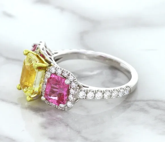 Multicolor Sapphire Ring with Diamond Accents in 18K White Gold