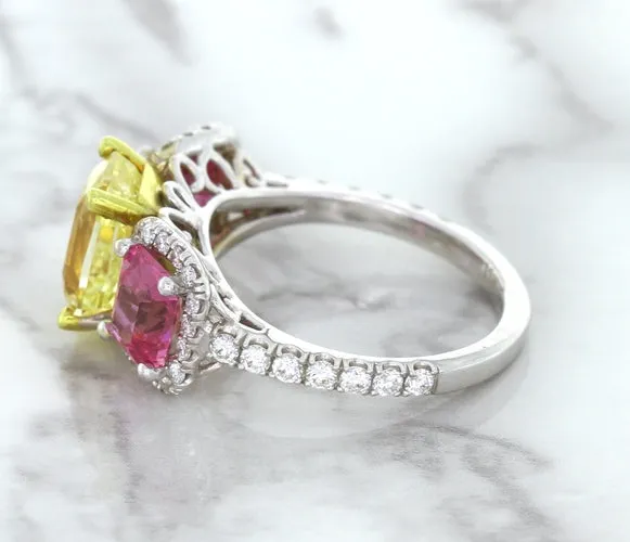 Multicolor Sapphire Ring with Diamond Accents in 18K White Gold