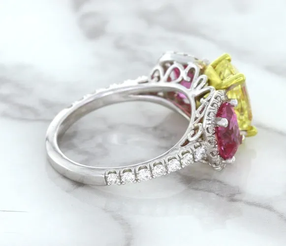 Multicolor Sapphire Ring with Diamond Accents in 18K White Gold
