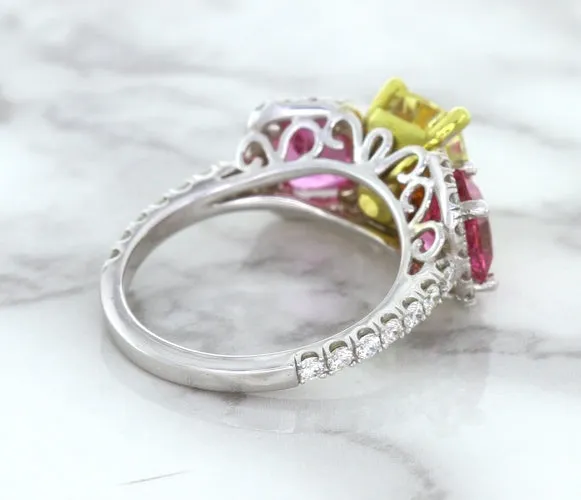 Multicolor Sapphire Ring with Diamond Accents in 18K White Gold
