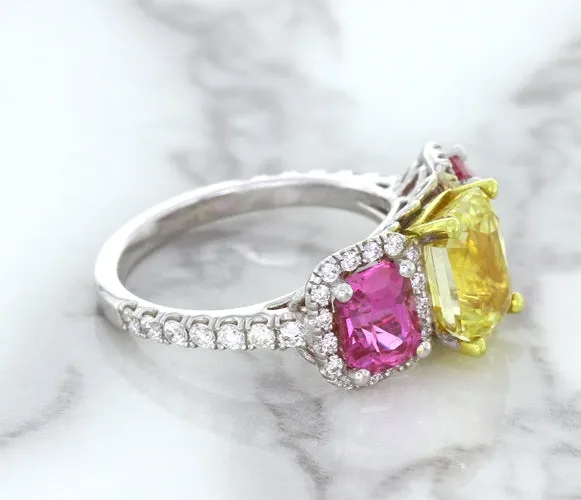 Multicolor Sapphire Ring with Diamond Accents in 18K White Gold