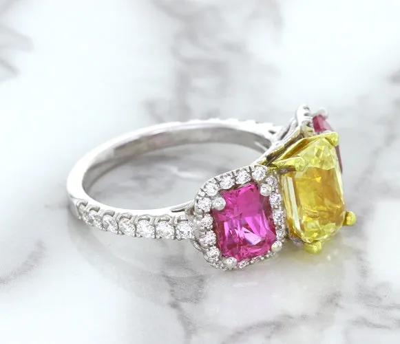 Multicolor Sapphire Ring with Diamond Accents in 18K White Gold