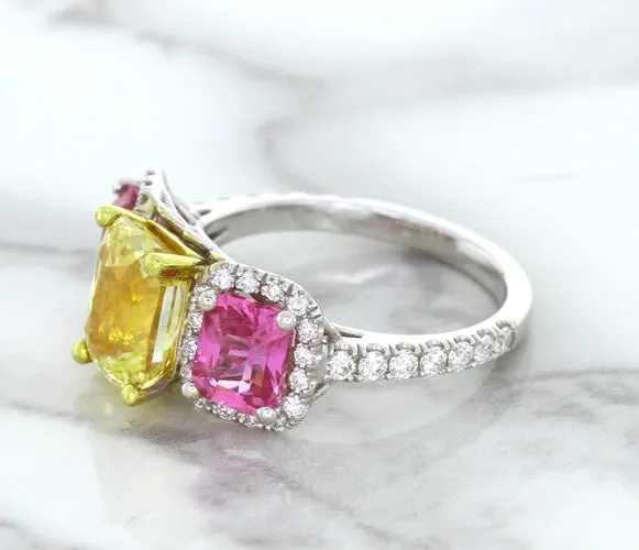 Multicolor Sapphire Ring with Diamond Accents in 18K White Gold