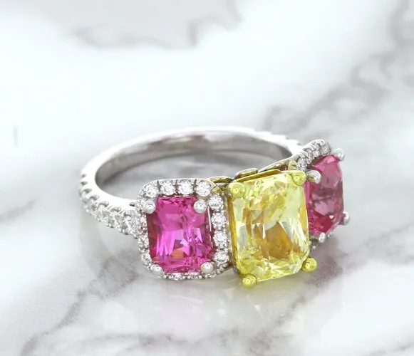 Multicolor Sapphire Ring with Diamond Accents in 18K White Gold