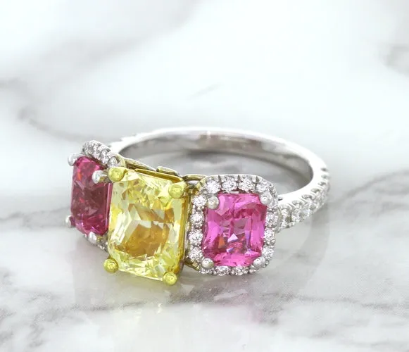 Multicolor Sapphire Ring with Diamond Accents in 18K White Gold