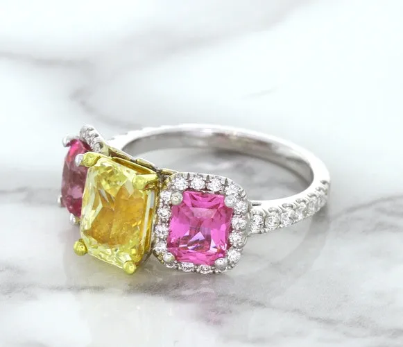 Multicolor Sapphire Ring with Diamond Accents in 18K White Gold