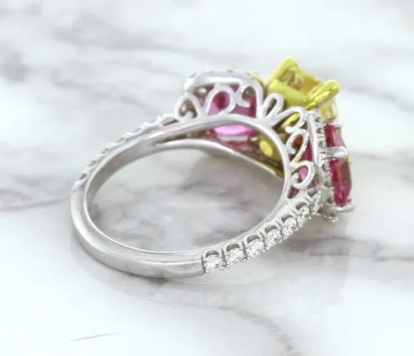 Multicolor Sapphire Ring with Diamond Accents in 18K White Gold