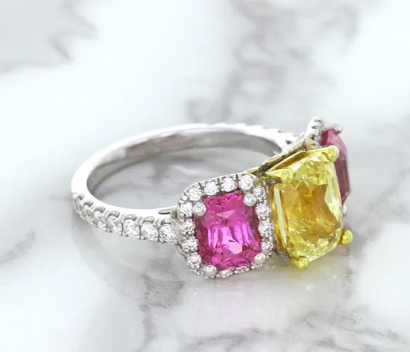 Multicolor Sapphire Ring with Diamond Accents in 18K White Gold