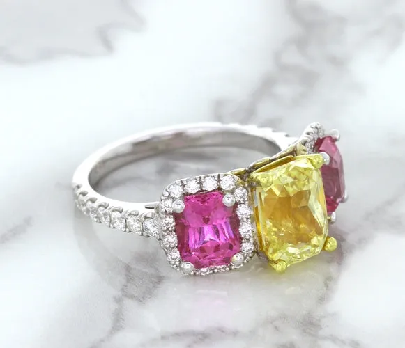 Multicolor Sapphire Ring with Diamond Accents in 18K White Gold