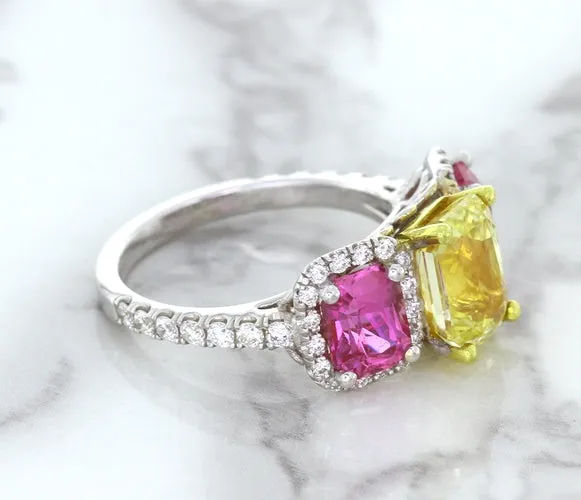 Multicolor Sapphire Ring with Diamond Accents in 18K White Gold