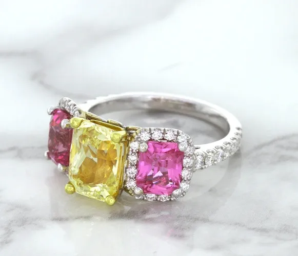 Multicolor Sapphire Ring with Diamond Accents in 18K White Gold
