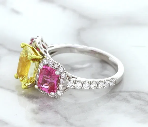 Multicolor Sapphire Ring with Diamond Accents in 18K White Gold