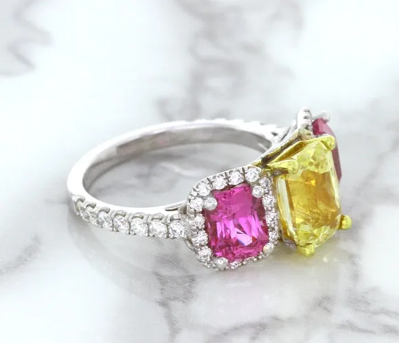 Multicolor Sapphire Ring with Diamond Accents in 18K White Gold