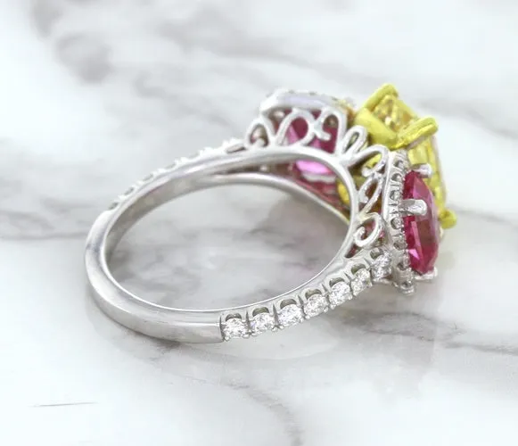 Multicolor Sapphire Ring with Diamond Accents in 18K White Gold