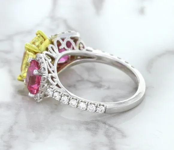 Multicolor Sapphire Ring with Diamond Accents in 18K White Gold