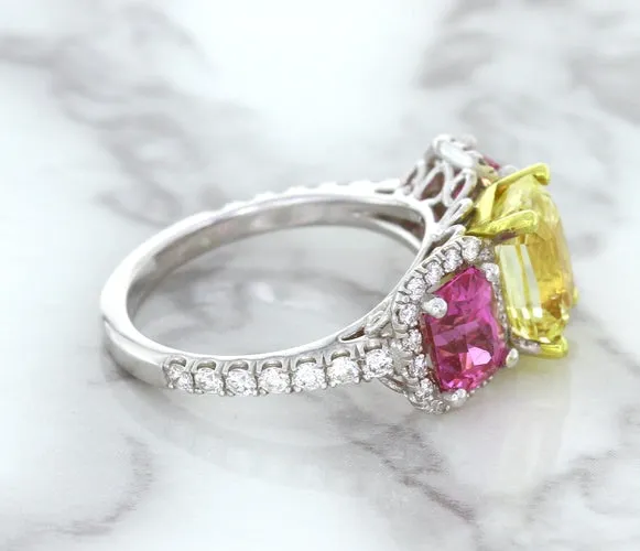 Multicolor Sapphire Ring with Diamond Accents in 18K White Gold