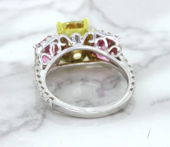 Multicolor Sapphire Ring with Diamond Accents in 18K White Gold