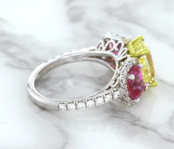 Multicolor Sapphire Ring with Diamond Accents in 18K White Gold