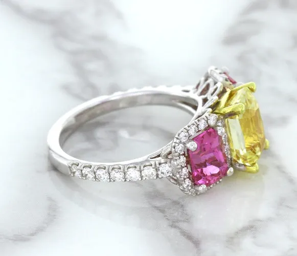 Multicolor Sapphire Ring with Diamond Accents in 18K White Gold
